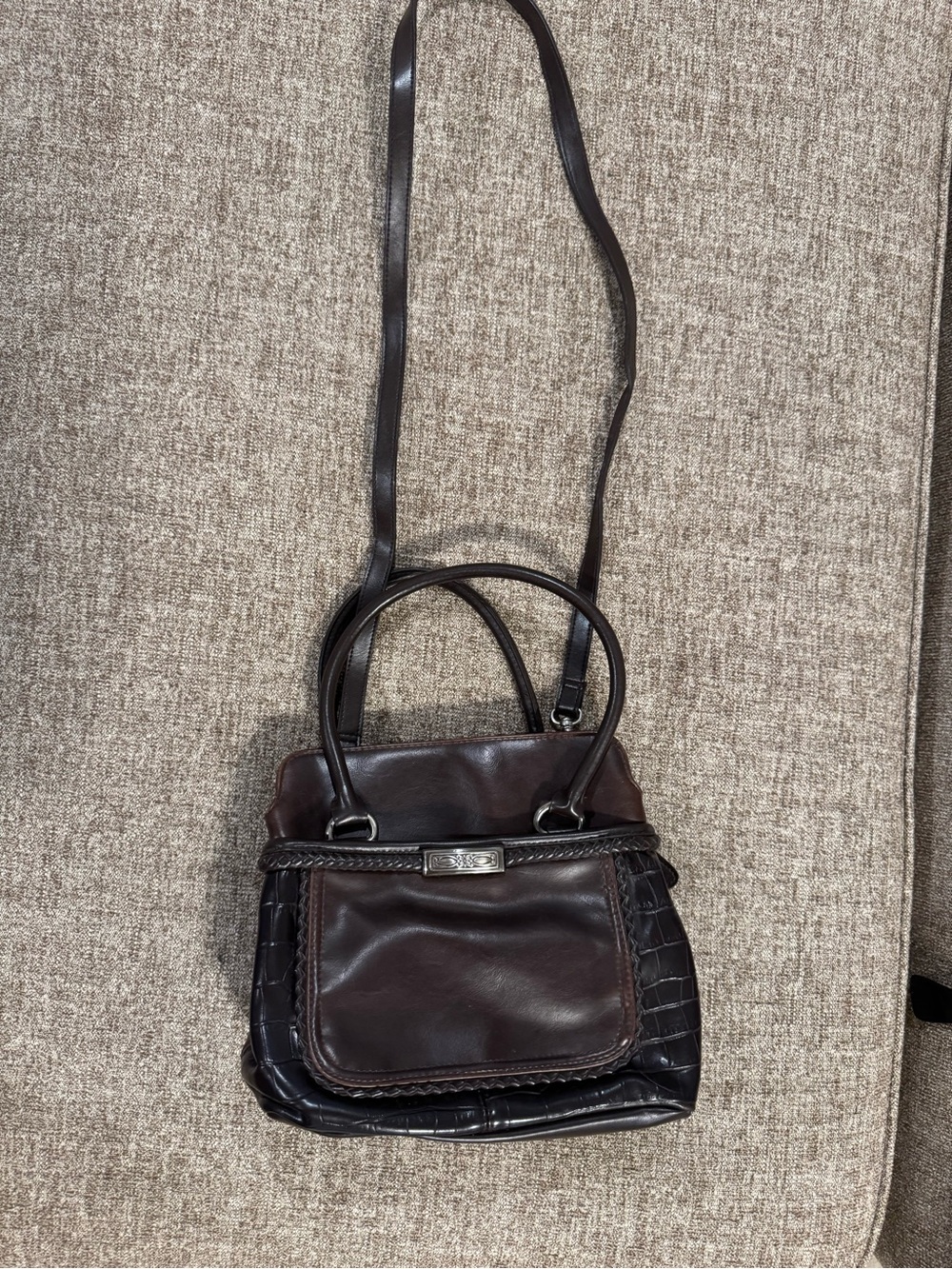 Coldwater Creek Chocolate Brown Leather Crossbody with Top Handles